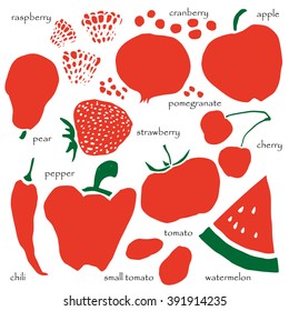 red fruits and vegetables drawing
