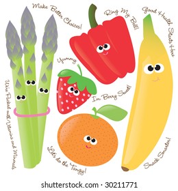 Mixed fruits & vegetables vector set 1