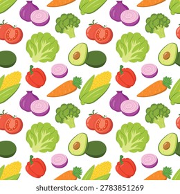 Mixed garden vegetable seamless pattern background