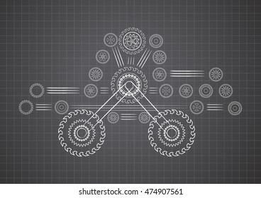 Mixed gears and cogs in chalkboard style vector illustration