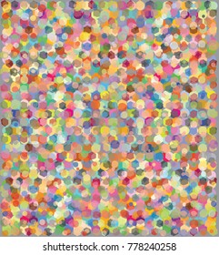 Mixed geometrical shapes overlapping, creating colorful, lively texture