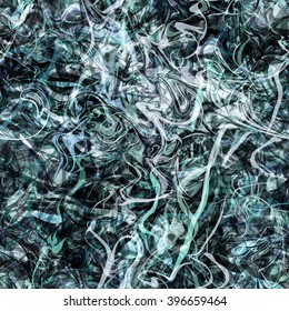 Mixed up gray and green wavy lines, like threads or smoke. Abstract pattern. Seamless background. Vector. Easy editable templates. For Boho design