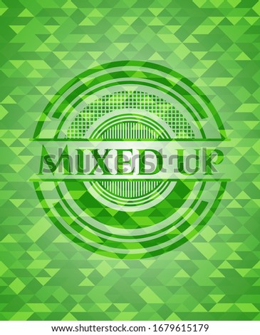Mixed up green mosaic emblem. Vector Illustration. Detailed.