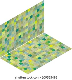 mixed green tiled wall floor pavement