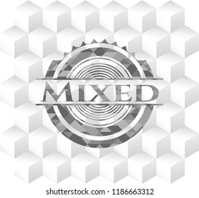 Mixed grey badge with geometric cube white background