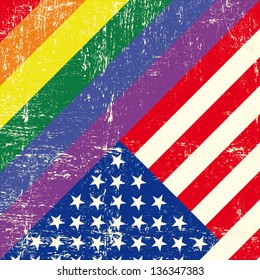 Mixed grunge gay flag with American flag.