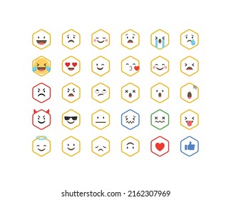 Mixed hexagonal emoticon set in vector