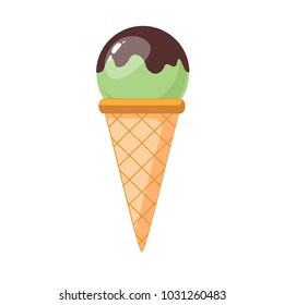 Mixed ice cream scoops with cone on white background