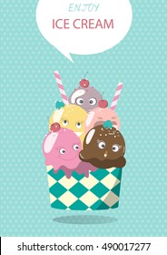 Mixed ice cream scoops,Vector illustrations
