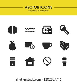 Mixed icons set with apple, date and house elements. Set of mixed icons and latchkey concept. Editable vector elements for logo app UI design.