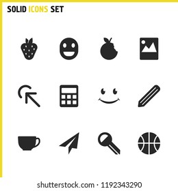 Mixed icons set with basketball, tea and click here elements. Set of mixed icons and graphite concept. Editable vector elements for logo app UI design.