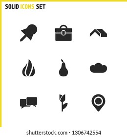 Mixed icons set with cloud, location mark and fire elements. Set of mixed icons and communication concept. Editable vector elements for logo app UI design.