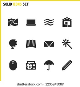 Mixed icons set with globe, click and laptop elements. Set of mixed icons and message concept. Editable vector elements for logo app UI design.