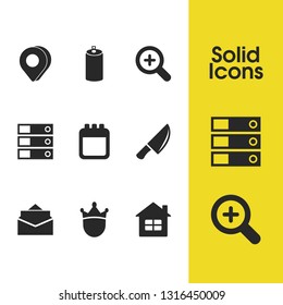 Mixed icons set with king, soda and email elements. Set of mixed icons and search concept. Editable vector elements for logo app UI design.