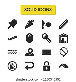 Mixed icons set with lock, roof and carrot elements. Set of mixed icons and depot concept. Editable vector elements for logo app UI design.