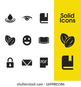 Mixed icons set with mail, water and open book elements. Set of mixed icons and happy face concept. Editable vector elements for logo app UI design.