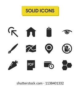 Mixed icons set with map, carrot and click here elements. Set of mixed icons and pinpoint concept. Editable vector elements for logo app UI design.