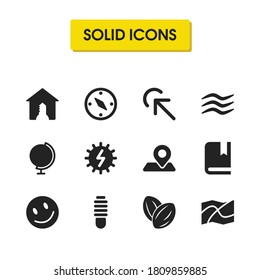 Iconos mezclados con el pin del mapa, el inmobiliario y los elementos de la luz. Conjunto de iconos mixtos y concepto del núcleo. Elementos vectoriales editables para el diseño de la interfaz de usuario de la aplicación del logotipo.