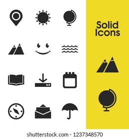 Mixed icons set with mountain, globe and download elements. Set of mixed icons and global concept. Editable vector elements for logo app UI design.