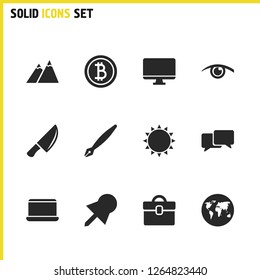 Mixed icons set with pen, location mark and eye elements. Set of mixed icons and pushpin concept. Editable vector elements for logo app UI design.