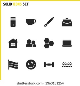 Mixed icons set with smile face, laptop and tea elements. Set of mixed icons and honeycomb concept. Editable vector elements for logo app UI design.