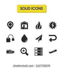 Mixed icons set with sneaker, pin and data elements. Set of mixed icons and flame concept. Editable vector elements for logo app UI design.