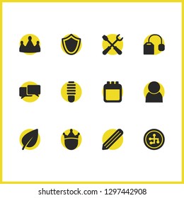 Mixed icons set with speech bubble, lightbulb and king elements. Set of mixed icons and crown concept. Editable vector elements for logo app UI design.