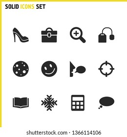 Mixed icons set with tea bag, snowflake and open book elements. Set of mixed icons and stiletto concept. Editable vector elements for logo app UI design.