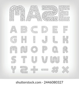 Mixed letters maze puzzle set. Alphabet confusing game and educational activity set.