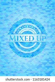 Mixed up light blue emblem with triangle mosaic background