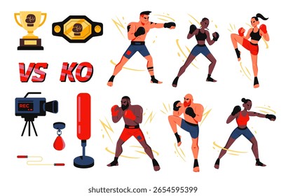 Mixed Martial Arts Cartoon Element Set