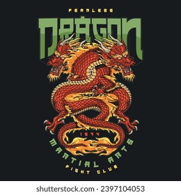 Mixed martial arts club flyer colorful with two dragons from asian culture for mma sport advertising in magazine vector illustration