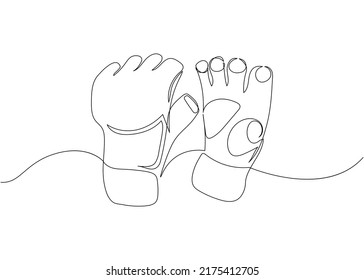 Mixed martial arts gloves one line art. Continuous line drawing of MMA gloves, shingard, sport, sports, activity, struggle, fight, athlete, strength, aggression, training.