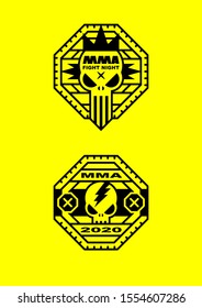 Mixed martial arts logo design with skulls in the octagonal shape on yellow background