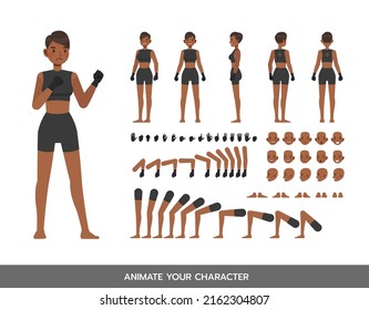 Mixed Martial Arts Woman Character Vector Design.  Create Your Own Pose.