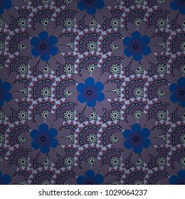 Mixed media artwork for textiles, fabrics, souvenirs, packaging and greeting cards. Imprints floral seamless pattern. Abstract vector digital stylized neutral, blue and purple picture.