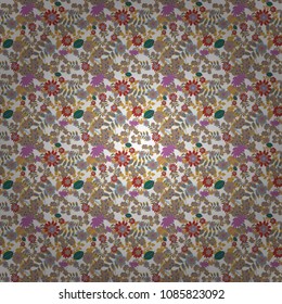 Mixed media artwork for textiles, fabrics, souvenirs, packaging and greeting cards. Imprints floral seamless pattern. Abstract vector digital stylized brown, beige and purple picture.