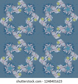 Mixed media artwork for textiles, fabrics, souvenirs, packaging and greeting cards. Imprints floral seamless pattern. Abstract vector digital stylized gray, pink and blue picture.