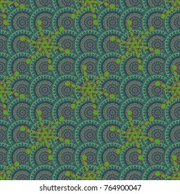 Mixed media artwork for textiles, fabrics, souvenirs, packaging and greeting cards. Imprints floral seamless pattern. Abstract vector digital stylized red, blue and green picture.