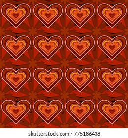 Mixed media artwork for textiles, fabrics, souvenirs, packaging and greeting cards. Imprints floral seamless pattern. Abstract vector digital stylized red, brown and orange picture.