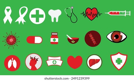 Mixed medical health care icon set collection. random medic symbol and sign pack.