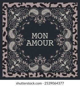 mixed motif  bandana print design illustration , paisley, leopard skin, slogan