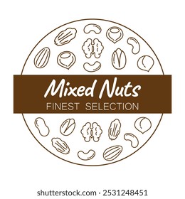 Mixed nuts label, icon, vector.