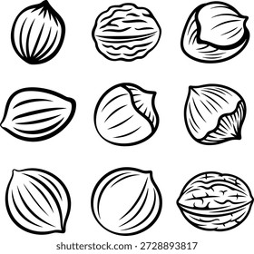 Colección de arte de línea de tuercas mixtas