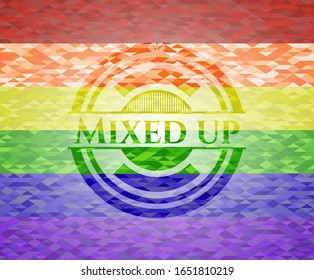Mixed up on mosaic background with the colors of the LGBT flag