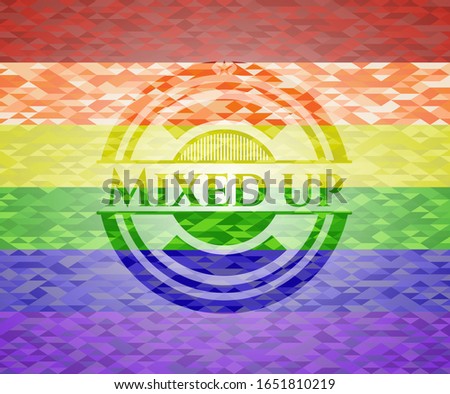 Mixed up on mosaic background with the colors of the LGBT flag