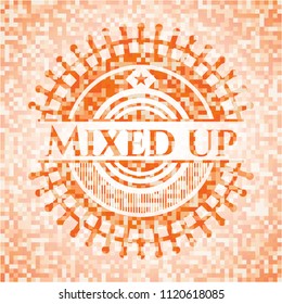 Mixed up orange mosaic emblem with background