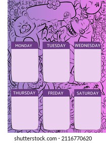 mixed outline doodle time table template. With copy space area