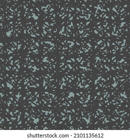 Mixed pattern, confusing, made of broken lines and dots. Tweed fabric in black and blue.