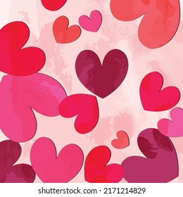 Mixed Peels Pink Heart Pattern. Small And Big Mixed Hearts And Abstract Background
